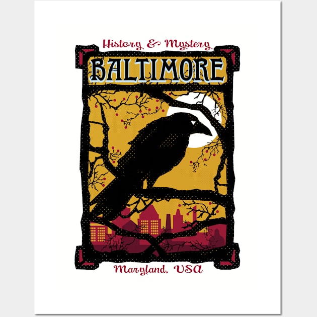 Charm City, Baltimore Raven Watches Over City, Design for Baltimore Lovers Wall Art by penandinkdesign@hotmail.com